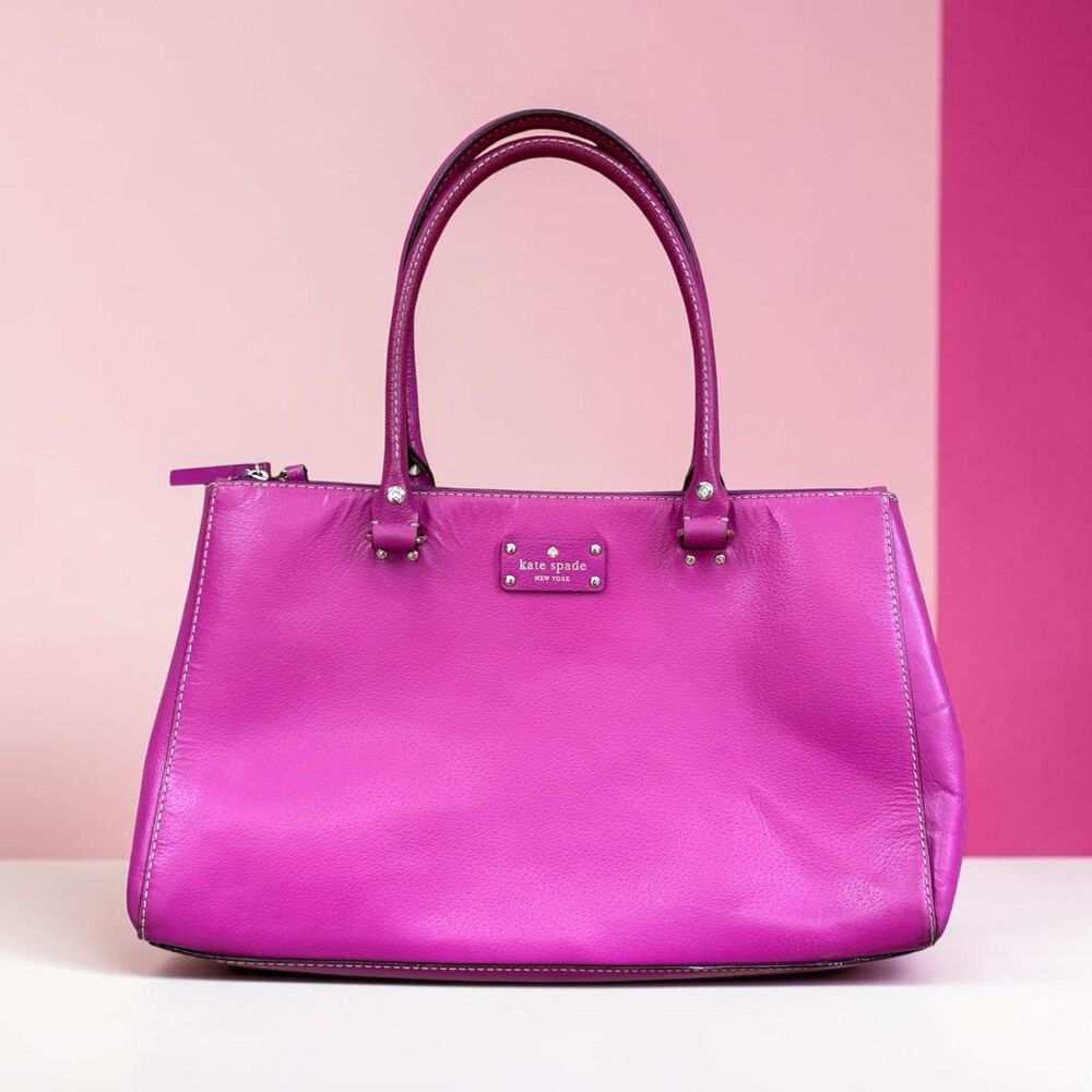 Kate Spade New York Wellesley Leather Tote Bag Fuchsia Pink Large Zippered Top